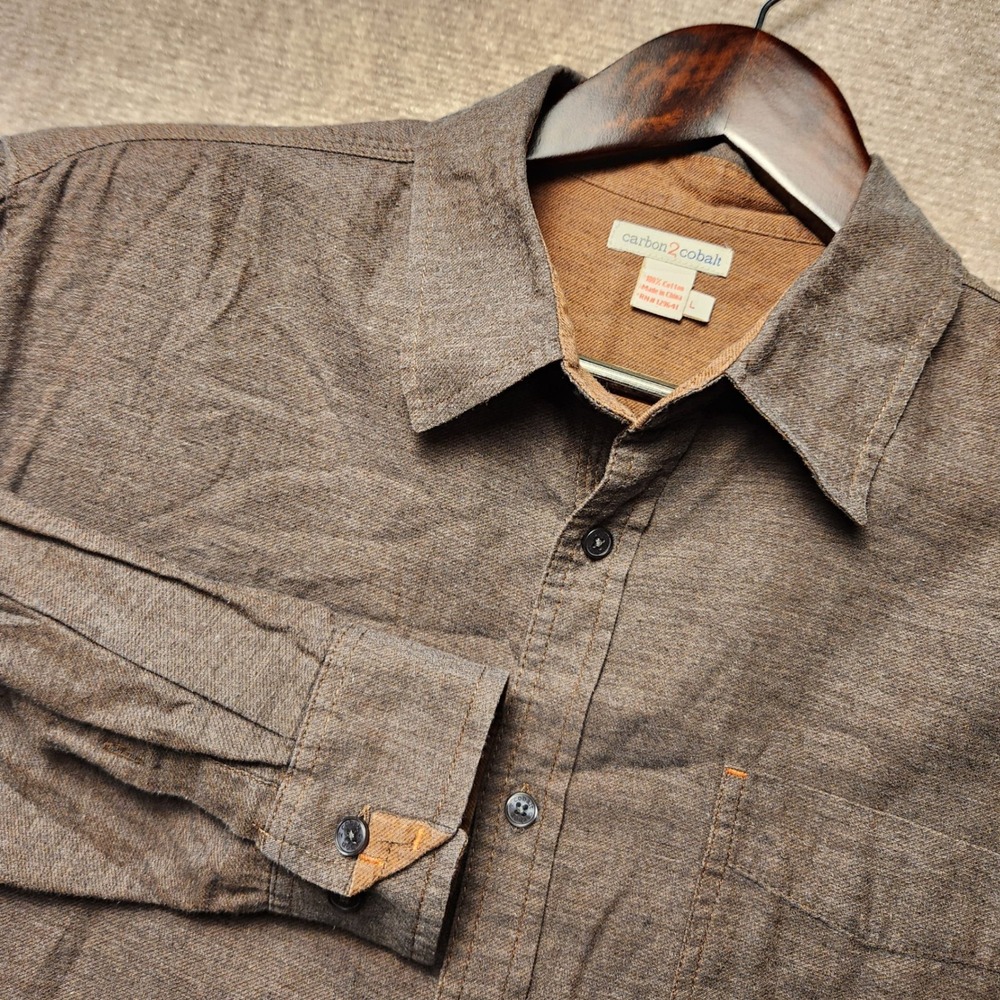 Carbon2Cobalt Button Down Shirt Mens L Brown Heathered Double Cloth Flannel